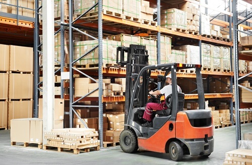 Propane forklift in a warehouse